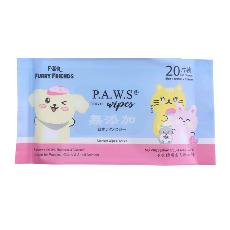 For Furry Friends Pet's Activated Water Sanitizer (P.A.W.S) Travel Wipes 20 pcs