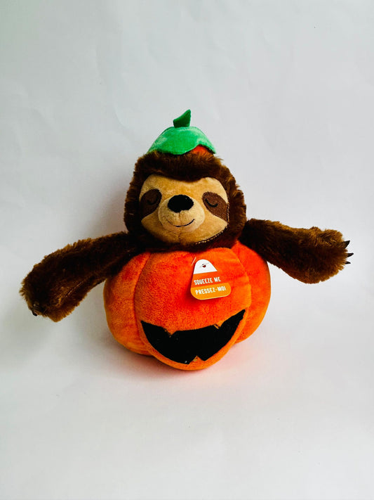 Peek-A-Boo Pumpkin Sloth Plushie